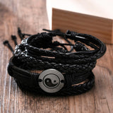 Vnox 4Pcs/ Set Braided Wrap Leather Bracelets for Men Vintage Life Tree Rudder Charm Wood Beads Ethnic Tribal Wristbands - Livefree