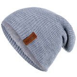 New Unisex Letter Beanie Hat Leisure Add Fur Lined Winter Hats For Men Women Keep Warm Knitted Hat Fashion Solid Ski Bonnet Cap - Livefree