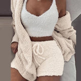 GAOKE Winter Autumn Three Pieces Set Hoodie Top And Short Tracksuit Women Set Elastic Waist Leisure 3 Piece Set Women Outfits - Livefree