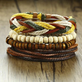 Vnox 4Pcs/ Set Braided Wrap Leather Bracelets for Men Vintage Life Tree Rudder Charm Wood Beads Ethnic Tribal Wristbands - Livefree
