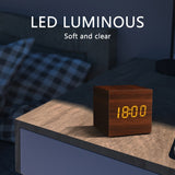 Alarm Clock LED Wooden Watch Table Voice Control Digital Wood Despertador USB/AAA Powered Electronic Desktop Clocks - Livefree