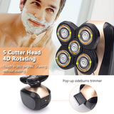 5 In 1 4D Men's Rechargeable Bald Head Electric Shaver 5 Floating Heads Beard Nose Ear Hair Trimmer Razor Clipper Facial Brush - Livefree