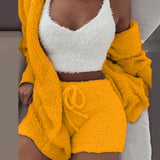 GAOKE Winter Autumn Three Pieces Set Hoodie Top And Short Tracksuit Women Set Elastic Waist Leisure 3 Piece Set Women Outfits - Livefree