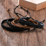 Vnox 4Pcs/ Set Braided Wrap Leather Bracelets for Men Vintage Life Tree Rudder Charm Wood Beads Ethnic Tribal Wristbands - Livefree