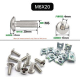 10 Set Plastic Cover Silver Stainless Steel Screw Bolt and U Type Clips with Nut M6 6mm M5 5mm for Motorcycle Scooter ATV Moped - Livefree