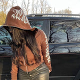 Women Zip Up Hoodie Streetwear Letter Printed Long Sleeve Sweatshirts Gothic Punk Y2k Autumn Winter Female Hoodie Jackets - Livefree