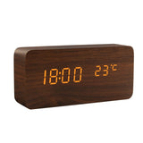 Alarm Clock LED Wooden Watch Table Voice Control Digital Wood Despertador USB/AAA Powered Electronic Desktop Clocks - Livefree