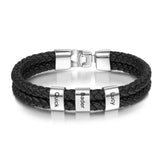 JewelOra Personalized Engraved Family Name Beads Bracelets Black Braided Leather Stainless Steel Bracelets for Men Fathers - Livefree