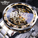 Winner Transparent Fashion Diamond Luminous Gear Movement Royal Design Men Top Brand Luxury Male Mechanical Skeleton Wrist Watch - Livefree