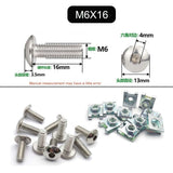 10 Set Plastic Cover Silver Stainless Steel Screw Bolt and U Type Clips with Nut M6 6mm M5 5mm for Motorcycle Scooter ATV Moped - Livefree