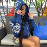 Women Zip Up Hoodie Streetwear Letter Printed Long Sleeve Sweatshirts Gothic Punk Y2k Autumn Winter Female Hoodie Jackets - Livefree