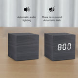 Alarm Clock LED Wooden Watch Table Voice Control Digital Wood Despertador USB/AAA Powered Electronic Desktop Clocks - Livefree