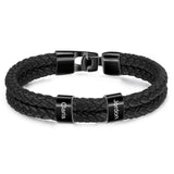 JewelOra Personalized Engraved Family Name Beads Bracelets Black Braided Leather Stainless Steel Bracelets for Men Fathers - Livefree