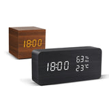 Alarm Clock LED Wooden Watch Table Voice Control Digital Wood Despertador USB/AAA Powered Electronic Desktop Clocks - Livefree
