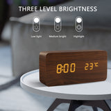 Alarm Clock LED Wooden Watch Table Voice Control Digital Wood Despertador USB/AAA Powered Electronic Desktop Clocks - Livefree