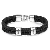 JewelOra Personalized Engraved Family Name Beads Bracelets Black Braided Leather Stainless Steel Bracelets for Men Fathers - Livefree