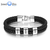 JewelOra Personalized Engraved Family Name Beads Bracelets Black Braided Leather Stainless Steel Bracelets for Men Fathers - Livefree