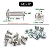 10 Set Plastic Cover Silver Stainless Steel Screw Bolt and U Type Clips with Nut M6 6mm M5 5mm for Motorcycle Scooter ATV Moped - Livefree