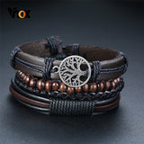 Vnox 4Pcs/ Set Braided Wrap Leather Bracelets for Men Vintage Life Tree Rudder Charm Wood Beads Ethnic Tribal Wristbands - Livefree