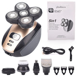 5 In 1 4D Men's Rechargeable Bald Head Electric Shaver 5 Floating Heads Beard Nose Ear Hair Trimmer Razor Clipper Facial Brush - Livefree