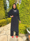 Two pieces black set beaded with pearls. - Livefree