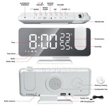 FM Radio LED Digital Smart Alarm Clock Watch Table Electronic Desktop Clocks USB Wake Up Clock with 180° Time Projection Snooze - Livefree