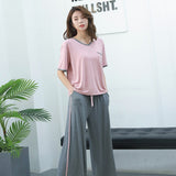 2 Piece Pajamas Set Female Short-sleeved Modal Pyjamas Korean Loose Sleepwear Suit Summer Nine-point Pants Wear-out Homewear - shop.livefree.co.uk