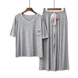 2 Piece Pajamas Set Female Short-sleeved Modal Pyjamas Korean Loose Sleepwear Suit Summer Nine-point Pants Wear-out Homewear - shop.livefree.co.uk