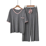 2 Piece Pajamas Set Female Short-sleeved Modal Pyjamas Korean Loose Sleepwear Suit Summer Nine-point Pants Wear-out Homewear - shop.livefree.co.uk