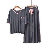 2 Piece Pajamas Set Female Short-sleeved Modal Pyjamas Korean Loose Sleepwear Suit Summer Nine-point Pants Wear-out Homewear - shop.livefree.co.uk