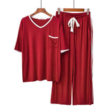 2 Piece Pajamas Set Female Short-sleeved Modal Pyjamas Korean Loose Sleepwear Suit Summer Nine-point Pants Wear-out Homewear - shop.livefree.co.uk
