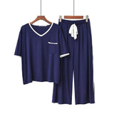 2 Piece Pajamas Set Female Short-sleeved Modal Pyjamas Korean Loose Sleepwear Suit Summer Nine-point Pants Wear-out Homewear - shop.livefree.co.uk