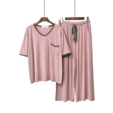 2 Piece Pajamas Set Female Short-sleeved Modal Pyjamas Korean Loose Sleepwear Suit Summer Nine-point Pants Wear-out Homewear - shop.livefree.co.uk