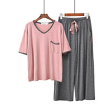 2 Piece Pajamas Set Female Short-sleeved Modal Pyjamas Korean Loose Sleepwear Suit Summer Nine-point Pants Wear-out Homewear - shop.livefree.co.uk