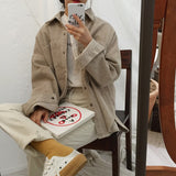 Corduroy Shirt Coat Women Fashion Long Sleeve Wide Waist Turn Down Collar Crop Jacket Women Harajuku Casual Pocket Jaket - Livefree