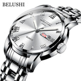 BELUSHI Top Brand Watch Men Stainless Steel Business Date Clock Waterproof Luminous Watches Mens Luxury Sport Quartz Wrist Watch - Livefree