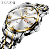 BELUSHI Top Brand Watch Men Stainless Steel Business Date Clock Waterproof Luminous Watches Mens Luxury Sport Quartz Wrist Watch - Livefree