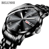 BELUSHI Top Brand Watch Men Stainless Steel Business Date Clock Waterproof Luminous Watches Mens Luxury Sport Quartz Wrist Watch - Livefree