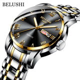 BELUSHI Top Brand Watch Men Stainless Steel Business Date Clock Waterproof Luminous Watches Mens Luxury Sport Quartz Wrist Watch - Livefree