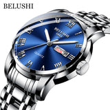 BELUSHI Top Brand Watch Men Stainless Steel Business Date Clock Waterproof Luminous Watches Mens Luxury Sport Quartz Wrist Watch - Livefree