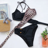Leopard Tankini Swimsuit Women Push Up Bikini Cross Lace Up Swimming - Livefree