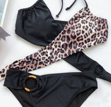 Leopard Tankini Swimsuit Women Push Up Bikini Cross Lace Up Swimming - Livefree