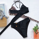 Leopard Tankini Swimsuit Women Push Up Bikini Cross Lace Up Swimming - Livefree