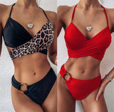 Leopard Tankini Swimsuit Women Push Up Bikini Cross Lace Up Swimming - Livefree