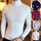 Casual Men Winter Solid Color Turtle Neck Long Sleeve Twist Knitted Slim Sweater Men's Knitted Sweaters Pullover Men Knitwear - Livefree