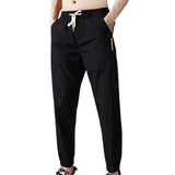 Men Casual Pants Plus Size Men Solid Color Multi Pocket Drawstring Ankle Tie Cargo Pants Trousers Summer Hottest Weight Pants