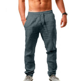 Men's Cotton Linen Pants Summer Solid Color Breathable Linen Trousers Male Casual Elastic Waist Fitness Pants Hip-Hop Streetwear