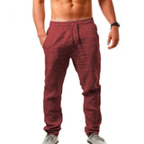 Men's Cotton Linen Pants Summer Solid Color Breathable Linen Trousers Male Casual Elastic Waist Fitness Pants Hip-Hop Streetwear