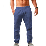 Men's Cotton Linen Pants Summer Solid Color Breathable Linen Trousers Male Casual Elastic Waist Fitness Pants Hip-Hop Streetwear