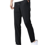 Men's Fashion Casual Summer Mid Rise Elastic Waist Straight Ninth Pants Ice Cool Loose Men Trousers Breathable Men's Sportwear